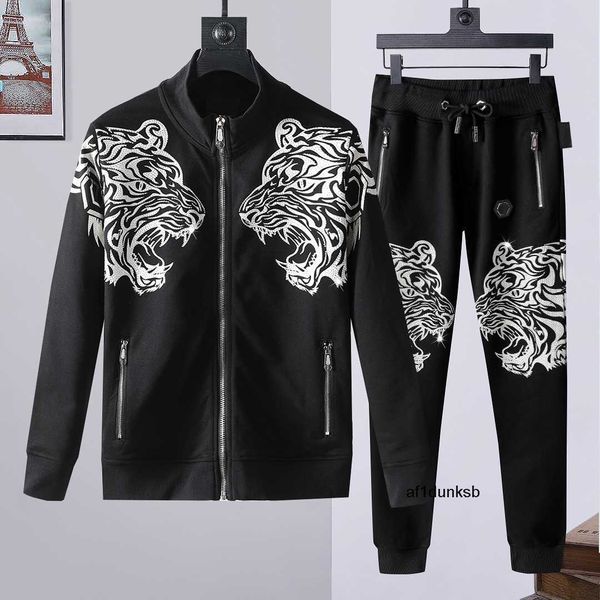 

cotton sportswear capucha men tracksuit plein 2-piece hooded sweatshirt pants philipps hoodie clothes ropa deportiva con pp 895 skull, Gray