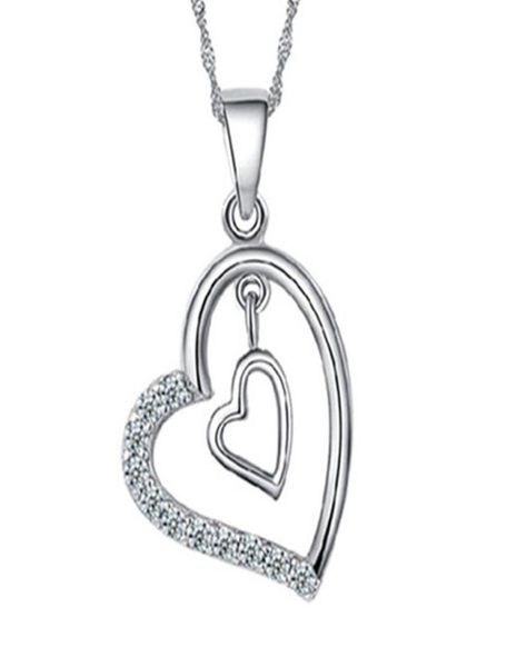 

double diamond heart necklace hearts pendant necklaces chain women children wed fashion jewelry will and sandy7913732, Silver