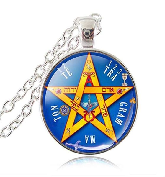 

esoteric pentagram pendant necklace pentacle tetragrammaton jewelry for women name of god blessing jewellery wiccan sweater lon4092541, Silver