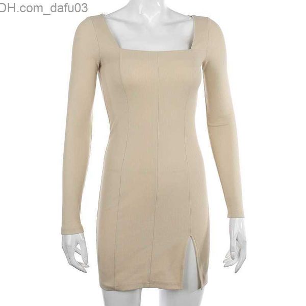 

basic casual dresses casual dresses new women long sleeve square collar dress split solid color dress women ladies autumn winter z230726, Black;gray