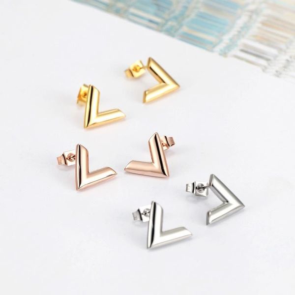 

designer for women gold earrings stud 316l stainless steel 18k gold rose silver women v letter logo fashion earrings designer fashion new st, Golden;silver