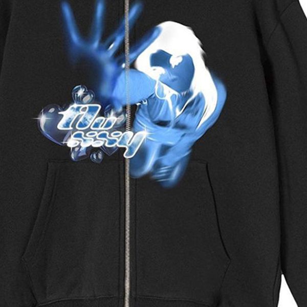 

sweater loose pocket sweater coat european street commuting hoodie street sports zipper cardigan y2k, Black