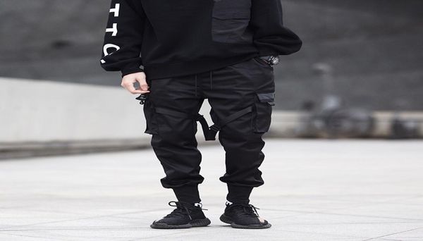 

men multipocket harem hip pants trousers streetwear sweatpants hombre trend cargo pants bomber paratrooper pant asian size1492940, Black