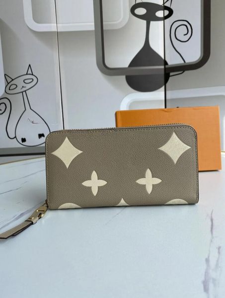 

new zippy wallet designer womens bicolor flower empreinte leather card holder organizer long wallet coin purse key pouch pochette cles m6979, Red;black