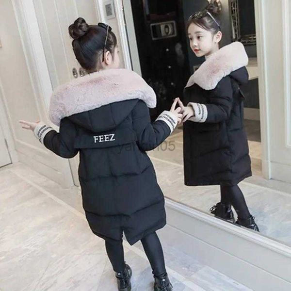 

down coat new girls clothing winter warm down cotton jackets children parka faux fur collar coat girl thicken overalls hooded kids clothes h, Blue;gray