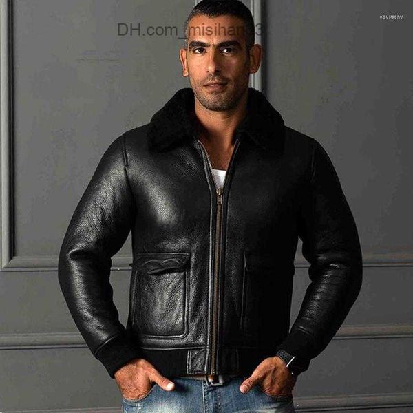

men's jackets men's jackets 2023 trendy casual men's flight jacket bomber genuine leather shearling fleece liner coat fur win, Black;brown
