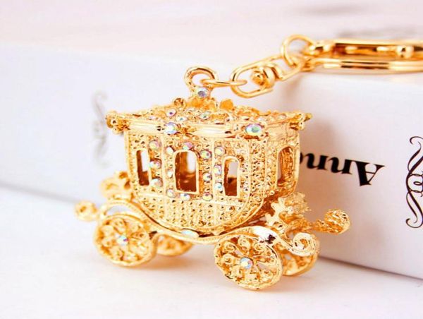 

fairy tale carriage pumpkin key chains rings ab rhinestone purse bag buckle pendant for car keyrings keychains2054530, Slivery;golden