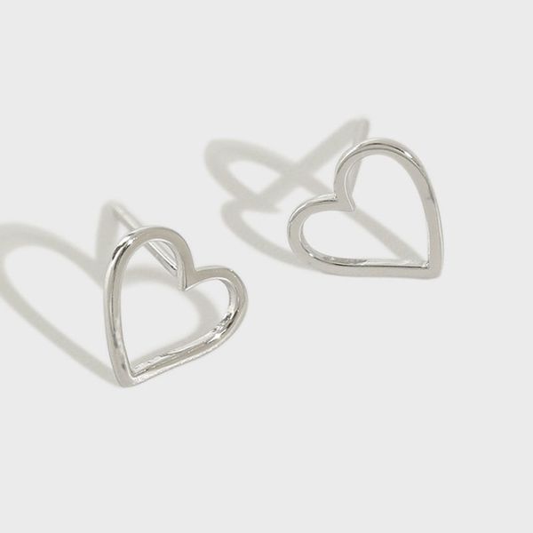 

100% real 925 sterling silver stud earrings cute tiny hollow heart earring gift for girls kids fine party jewelry yme168, Golden;silver