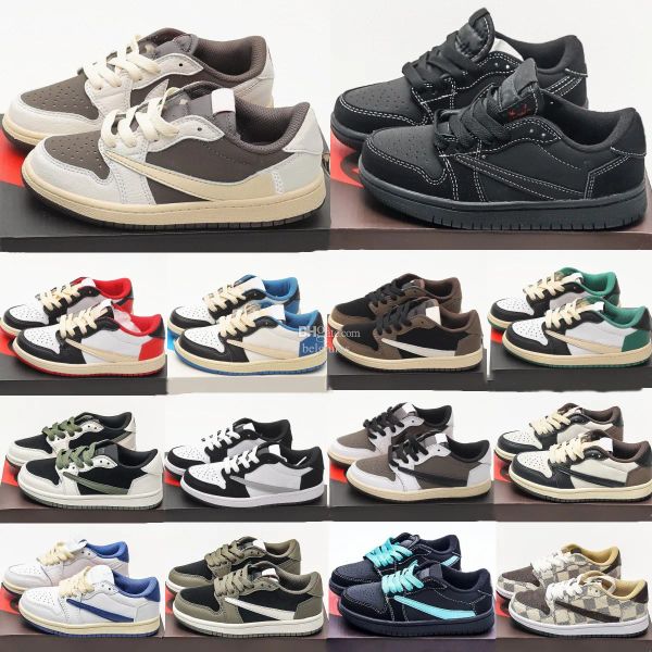 

1s kids shoes 1 low basketball designer sneakers reverse mocha baby trainers youth boys girls kid shoe children toddler running fragment bla, Black