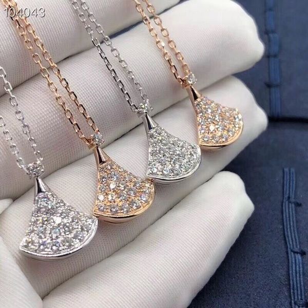 

diamond necklace designer gold necklace for women necklace fan shaped fashionable and charming pendant necklace high-quality titanium steel, Silver