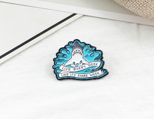 

huge wave shark brooch live every week like it039s shark week ribbon marine bio enamel pin backpack coat badge friends kids gif4996914, Gray