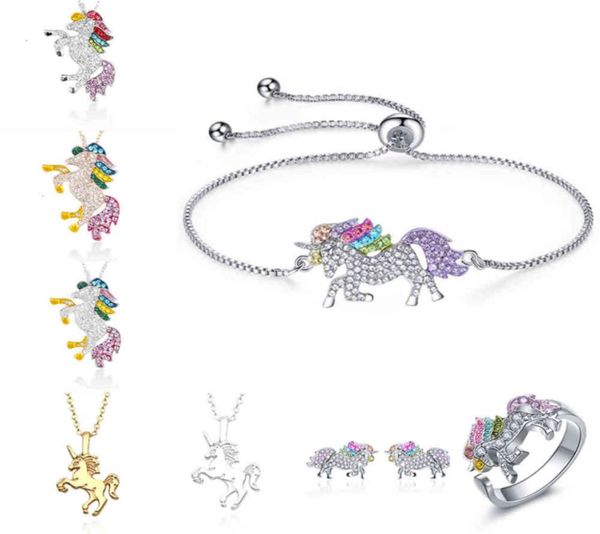 

nice unicorn chain fashion cartoon horse jewelry accessories for girls children women party animal hanger bracelet set3928793, Silver