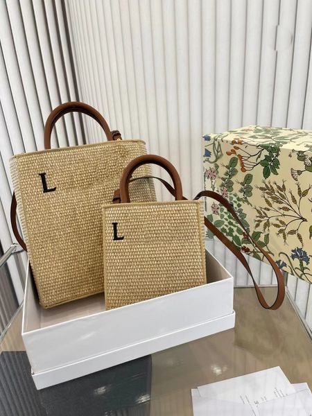 

Original Luo's straw woven bag consignment bag large-capacity luxury fashion brand leather designer hand shoulder bag lady side wing bag Messenger bag Straw Square