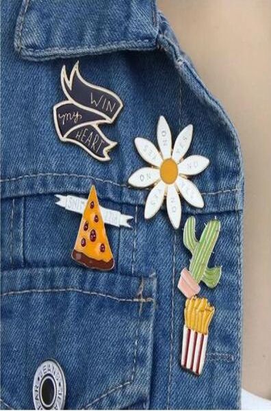 

japanese cartoon cute enamel jewelry chrysanthemum fries pizza win my heart drop glaze brooch pins badge pinback button corsage gi1209828, Gray