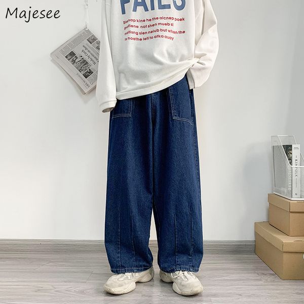 

men s jeans men wide leg baggy retro blue japanese simple leisure stylish soft all match pocket large size s 3xl solid fashion 230724