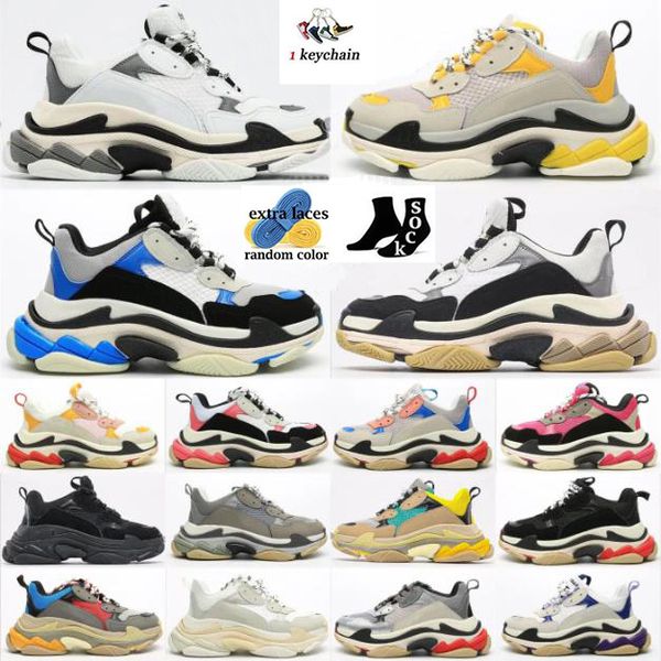 

triple s 17fw sneakers fashion men women casual dad shoe neon green tripler black pink crystal clear sole bottom paris platform shoes