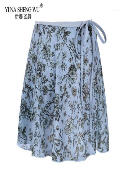 

women ballet dance short skirt chiffon soft flower practice small skirt floral print ballet dancing dress17702575, Black;red