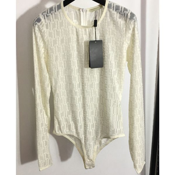 

7.25 fashion letter jacquard sheer long sleeve bodysuit women, Black;white