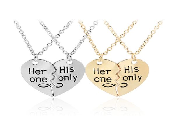 

broken heart love necklace for couples letter pendant carving her one valentine039s day necklaces women fashion jewelry4412917, Silver