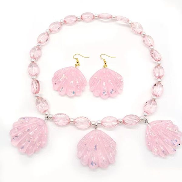 

girls necklace earring set pearl shell mermaid jewelry, Silver