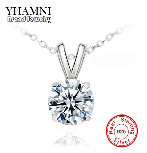 

yhamni luxury big 8mm 2 ct cz diamond pendant necklace fashion sparkling diamant solid silver necklace jewelry for women xf1834680470