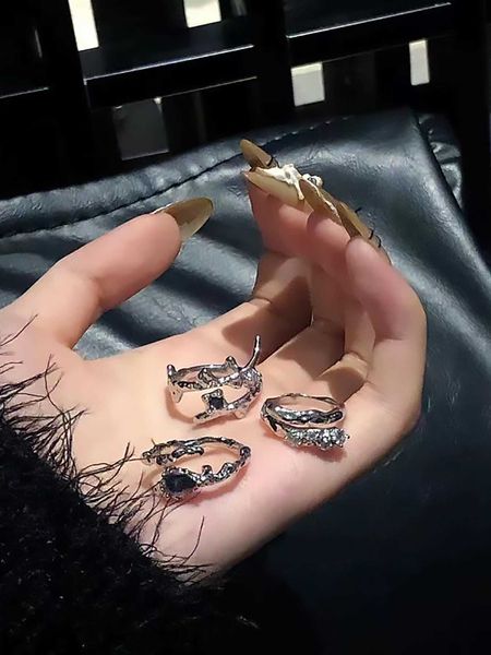

women's accessories goth 3pcs rhinestone decor ring, Silver