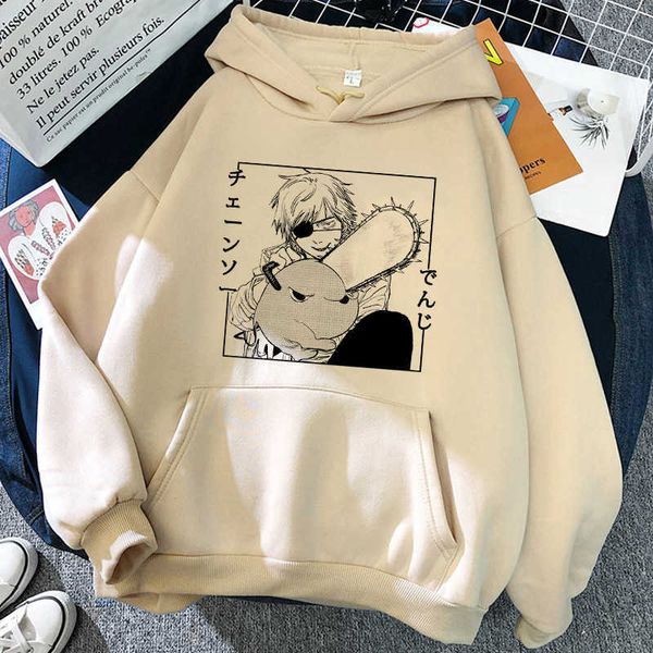 

90s chainsaw man pochita hoodies women japanese anime sweatshirts manga cartoon graphic streetwear long sleeve gothic pullovers, Black