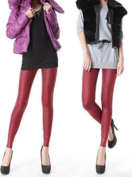 

pu leather leggings high waist pants fashion women trousers skinny ankle-length elastic slim push up leggins stretch tight, Black