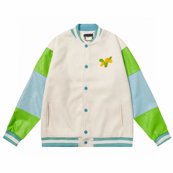

23ss mens jackets baseball varsity jacket letter stitching rabbit embroidery autumn and winter men loose causal outwear coats fleece coat to, Black;brown