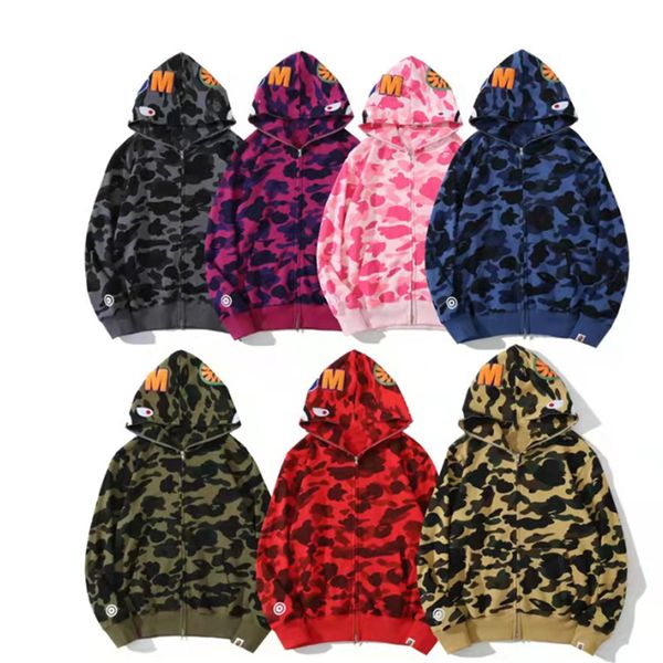 

designer shark mens hoodie hoodie mens camouflage hoodie female women popular tracksuit pattern sportwear zip up hoodies jacket size s-xxxl, Black