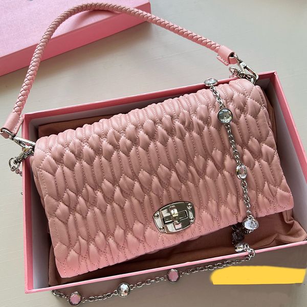 

designer shiny handbag shoulder bag underarm bag button closure diamond chain soft sheepskin dermis leather shoulder straps removable should