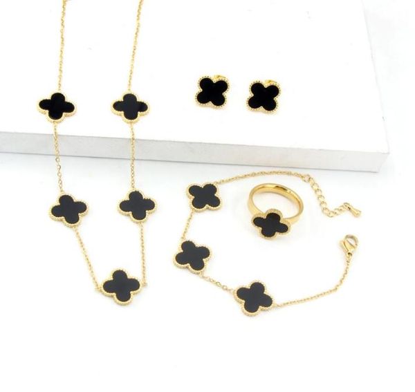 

elegant women style clover charm bracelet necklace earring ring jewelry set for gift6135901, Silver