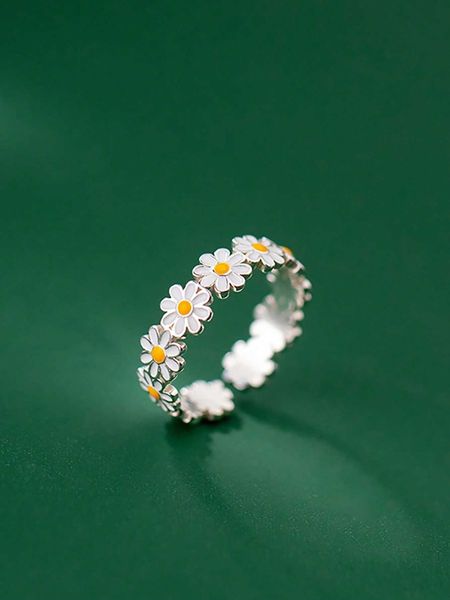 

women's accessories 1pc fashionable zinc alloy daisy decor single ring for women for daily decoration, Silver