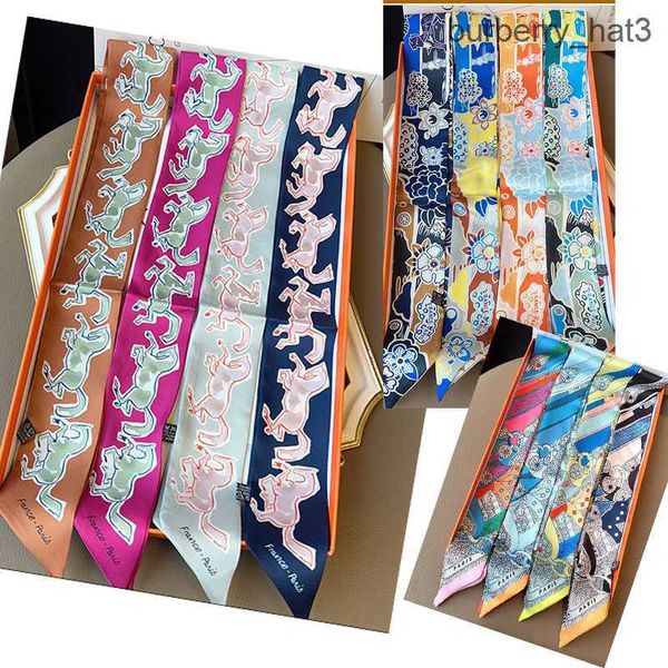 

2022 autumn silk scarf small long thin narrow neckerchief bag strap decoration h home imitated silk scarves all-match ribbon, Blue;gray