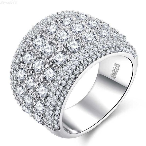 

elegant full diamond cz crystal wide rings wedding engagement finger sterling silver rings for women men jewelry