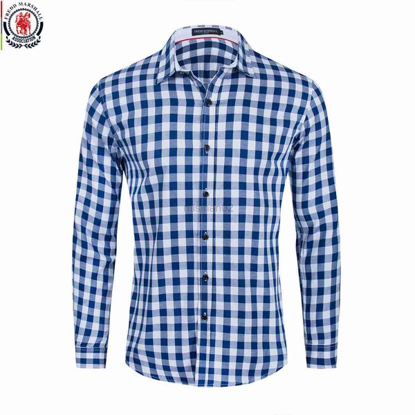

men's casual shirts fredd marshall 2023 new fashion long sleeve checked dress shirt men slim fit button up casual business social plaid, White;black