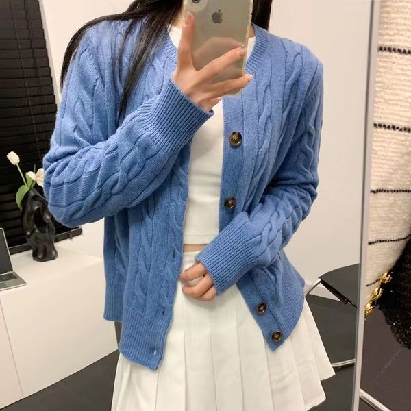 

womens designer sweater knitwear u-neck cotta sleeve pony embroidered woolen sweater with a cardigan coat size s-l, White