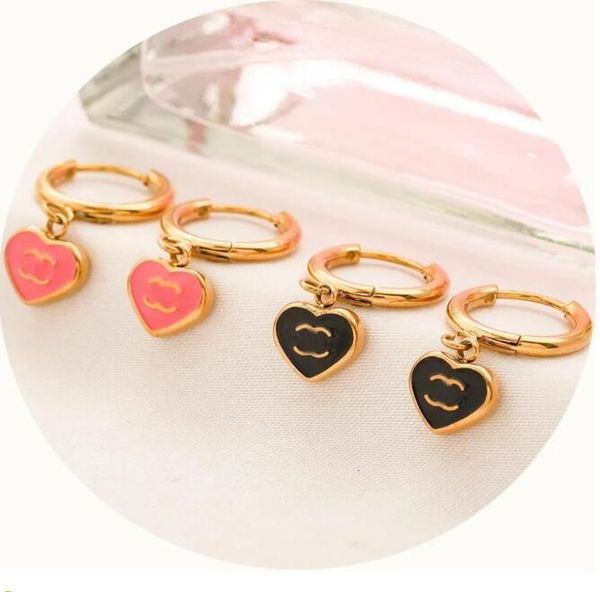 

women brand double letter stud 18k gold plated stainless steel earring engagement geometric heart jewelry accessory, Golden;silver