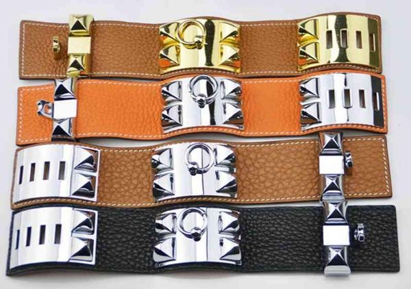 

low h litchi grain leather four nail rivet leather bracelet exaggerated punk style wide face7741918, White