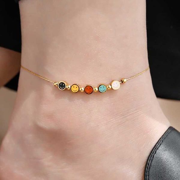 

foxanry non fading gold color smile face chain anklet party jewelry for women couples trendy elegant holiday beach accessories 230719, Red;blue