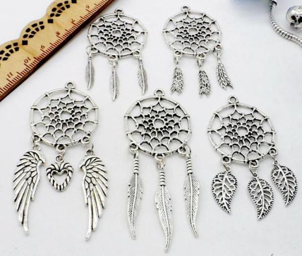 

100pcslot vintage antique silver dreamcatcher charms dangle pendant fit european necklace jewelry making diy4986861, Bronze;silver