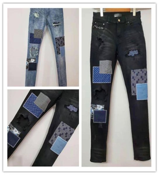 

new mens designer stretch jeans ripped blue stripe vintage style hole fashion mens jeans slim motorcycle biker causal mens hip hop5876587