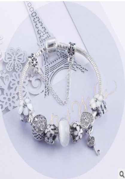 

fashion 925 sterling silver white crystal murano lampwork glass european charm beads heart dangle fits pandora charm bracelets n6164118, Golden;silver