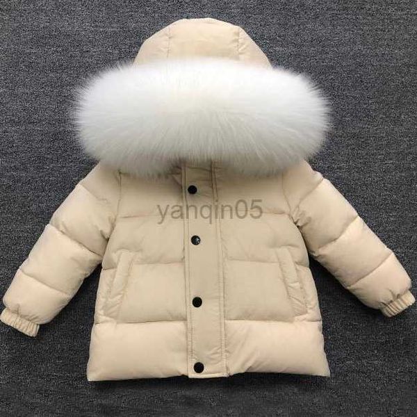 

down coat new winter thick children's boys and girls' white duck down jacket really large fur collar detachable - 25 degree warm c, Blue;gray