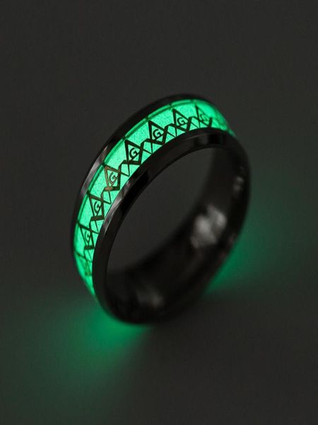 

europe and america retro tide men039s titanium steel ring domineering personality men039s ring jewelry masonic luminous ring4853928, Golden;silver