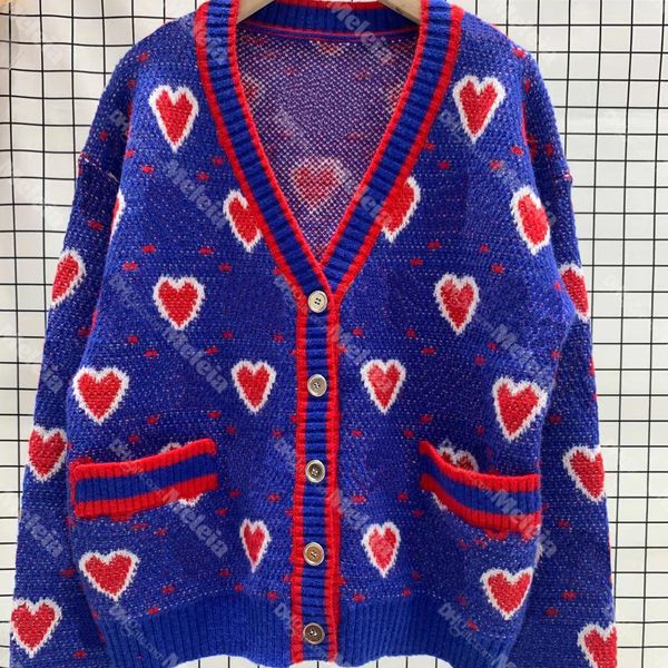 

women heart jacquard cardigan designer knitted sweater v neck sweaters letter knitwear for lady, White;black