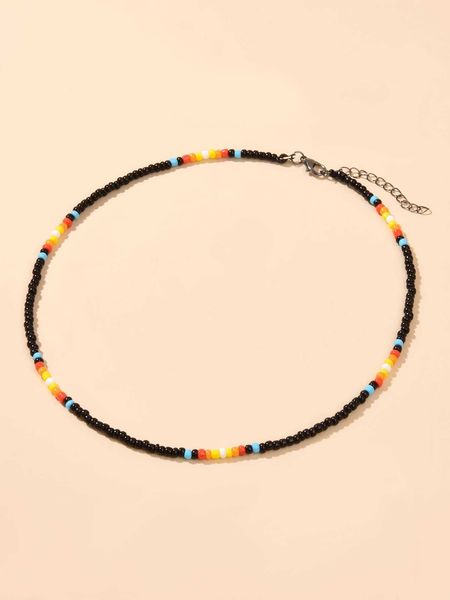 

women's accessories color block beaded necklace, Silver