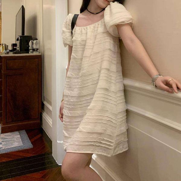 

pingyou bubble sleeves short dress long summer, Black;gray