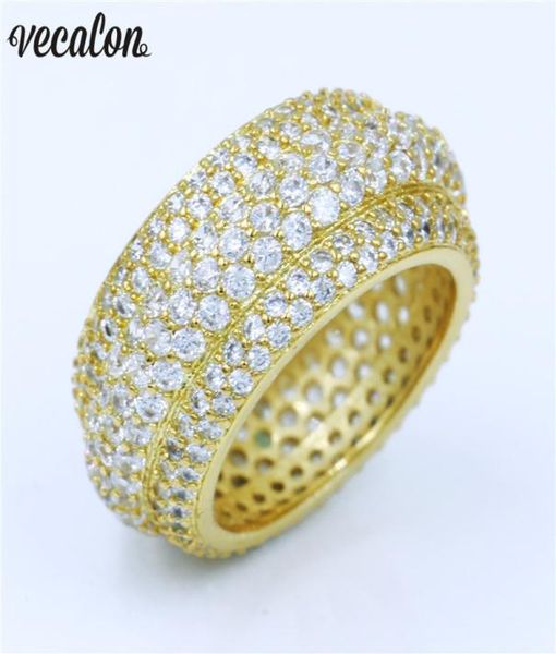 

vecalon luxury women ring pave set 320pcs diamonique cz yellow gold filled 925 silver anniversary wedding ring for women men2749686, Slivery;golden