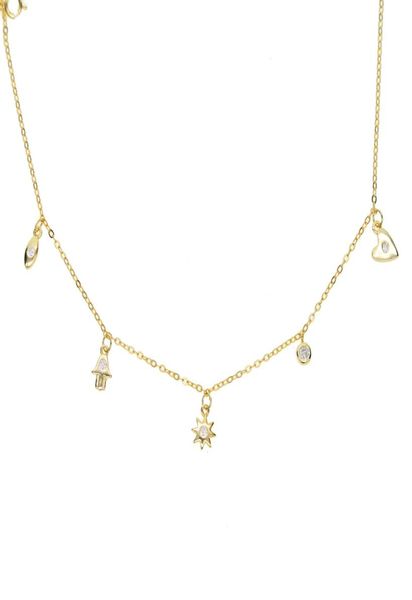 

lovely girl women jewelry lucky symbol charm necklace evil eye hamsa hand sun cz drop elegance 925 sterling silver ch8003876